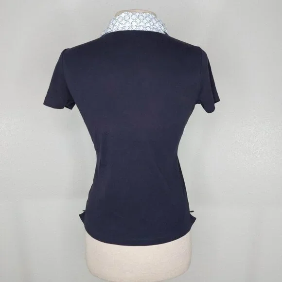 Lands End Womens XS Petite Polo Shirt Short Sleeve Navy Print Collar - Picture 5 of 12